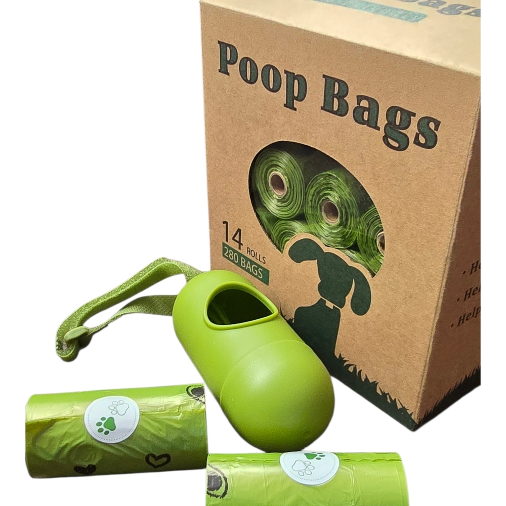 Green Dog Poop Bag Dispenser + 14 Rolls